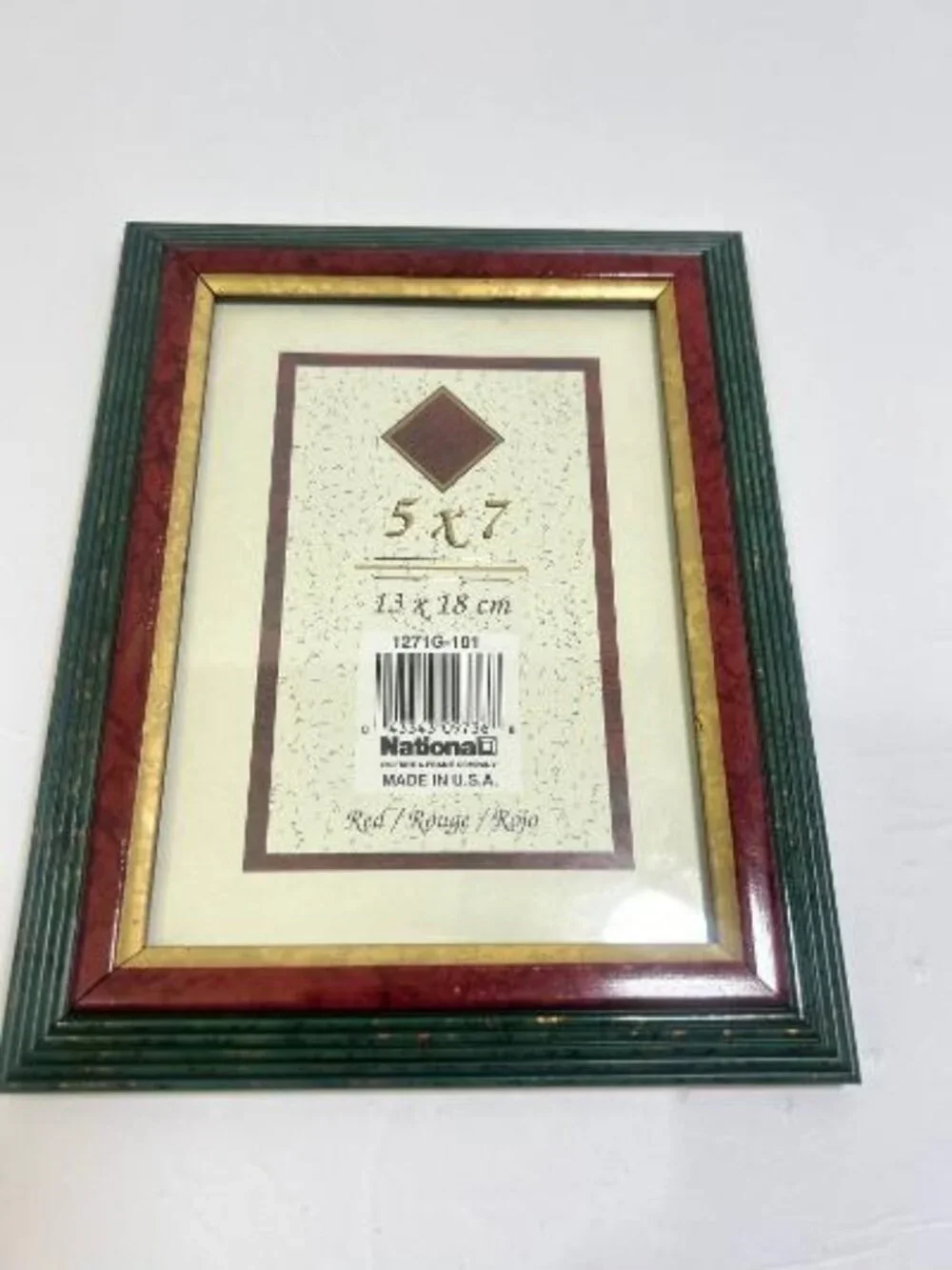 Vintage National Picture Frame Green Gold Red Fits 5X7 Made In USA